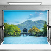 Aperturee - Bridge Ancient Pavilion Landscape Photo Backdrop